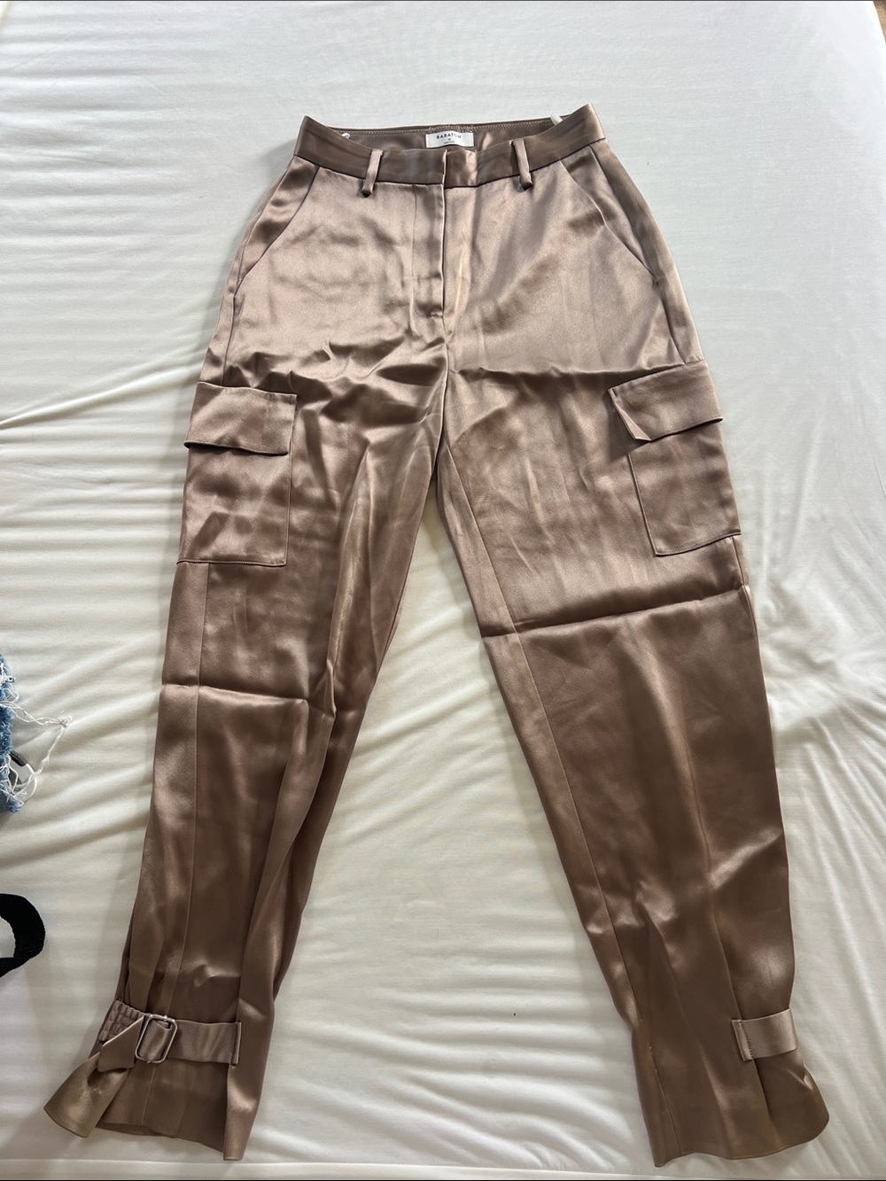 ARITZIA Satin Cargo Pants in Champagne Brown